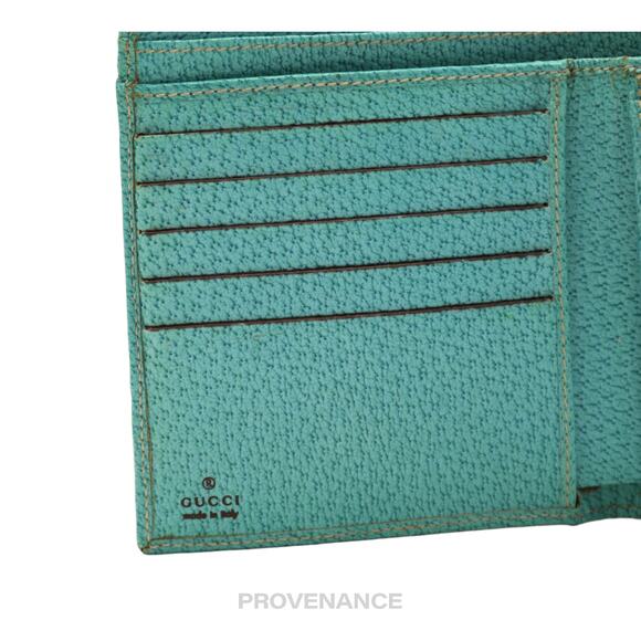 🔴 Gucci Bamboo Trifold Wallet - GG Canvas Turquoise - Picture 6 of 10